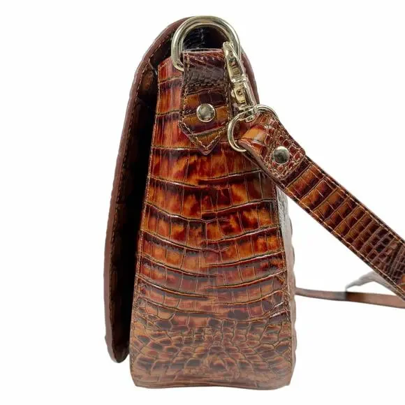 Brahmin Sonny Melbourne Turnlock Flap Crossbody Bag Pecan Brown